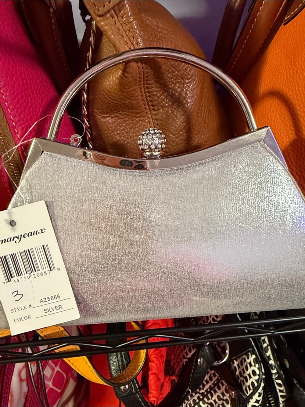 Silver Crystal Evening Clutch with Top Handle - Picture 2 of 3